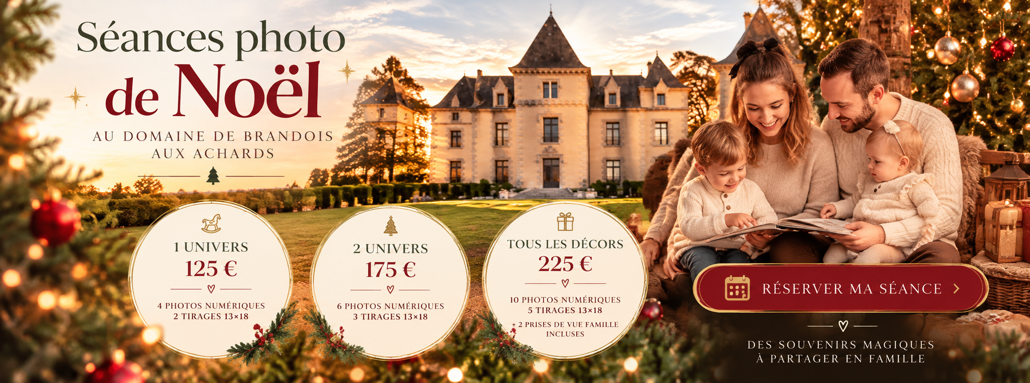 Séances photo de Noël 2026 au Domaine de Brandois aux Achards en Vendée